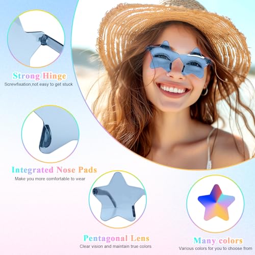 NACHLYNN 12 Pcs Transparent Sunglasses Multicolor Rimless Star Shaped Sunglasses Pentagram Glasses for Costumes Cosplay - Image 2