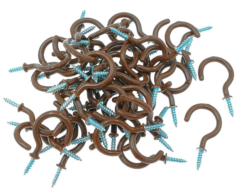 Kinteshun Cup Ceiling HooksMedium Size Vinyl Coated Screwin Open Hooks Hangers50pcs125 inchesBrown