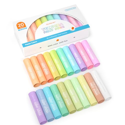 Shuttle Art Tempera Paint Sticks 20 Pastel Colors Solid Tempera Paint for Kids Super Quick Drying Works Great on Paper Wood Glass Ceramic Canvas - Image 1