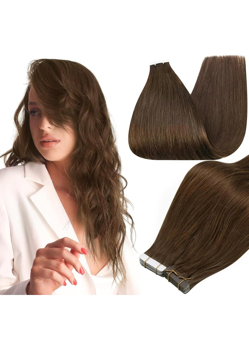 Full Shine Full Shine Tape in Hair Extensions Remy Human Hair 20 Inch Color 4 Medium Brown Seamless Hair Extensions Tape in 50 Gram 20 Pieces Skin Weft Hair Tape Straight Human Hair Real Hair Tape in Extensions 