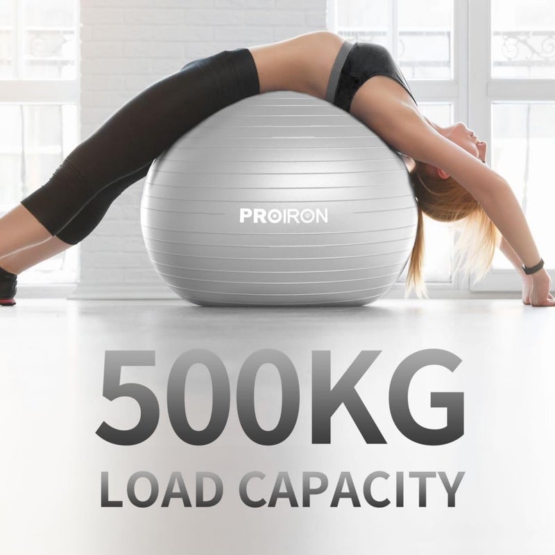 PROIRON Exercise Ball Anti-Burst Yoga Ball Chair with Quick Pump Slip Resistant Gym Ball Supports 500KG Balance Ball for Pilates Yoga Birthing Pregnancy Stability Gym Workout Training - Image 4