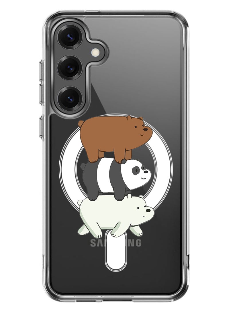 Theodor Magnetic Case for Samsung Galaxy S25 Plus 6.7-inch Compatible with MagSafe Wireless Charging, Shockproof Phone Bumper Cover Three Panda-01 - Image 1