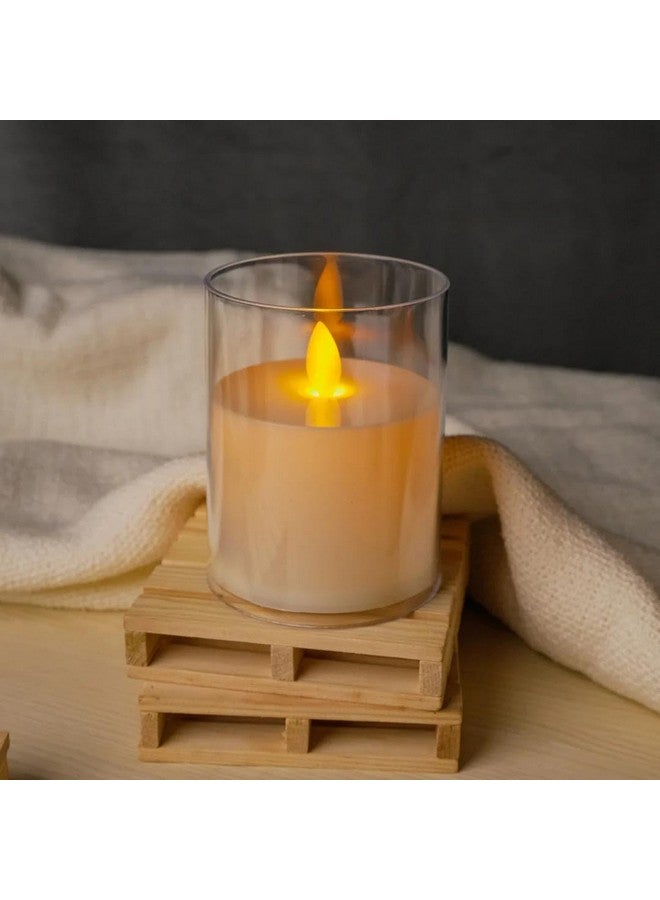 CHRONOS شمعة عمود LED بلهب متحرك من أكريليك كرونوس، بدون لهب، بدون دخان، وميض واقعي، ضوء أبيض دافئ لتزيين المنزل، ديوالي، وعيد الميلاد (4 بوصة) - Image 1