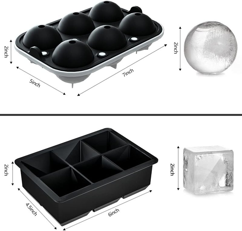 SPRQCART Ice Cube Trays Set of 2 Sphere Ice Ball Maker with Lid Large Square Ice Cube Maker for Whiskey Cocktails and Homemade Keep Drinks Chilled Square Round Ice Cubes - Image 3