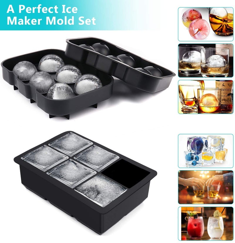 SPRQCART Ice Cube Trays Set of 2 Sphere Ice Ball Maker with Lid Large Square Ice Cube Maker for Whiskey Cocktails and Homemade Keep Drinks Chilled Square Round Ice Cubes - Image 4