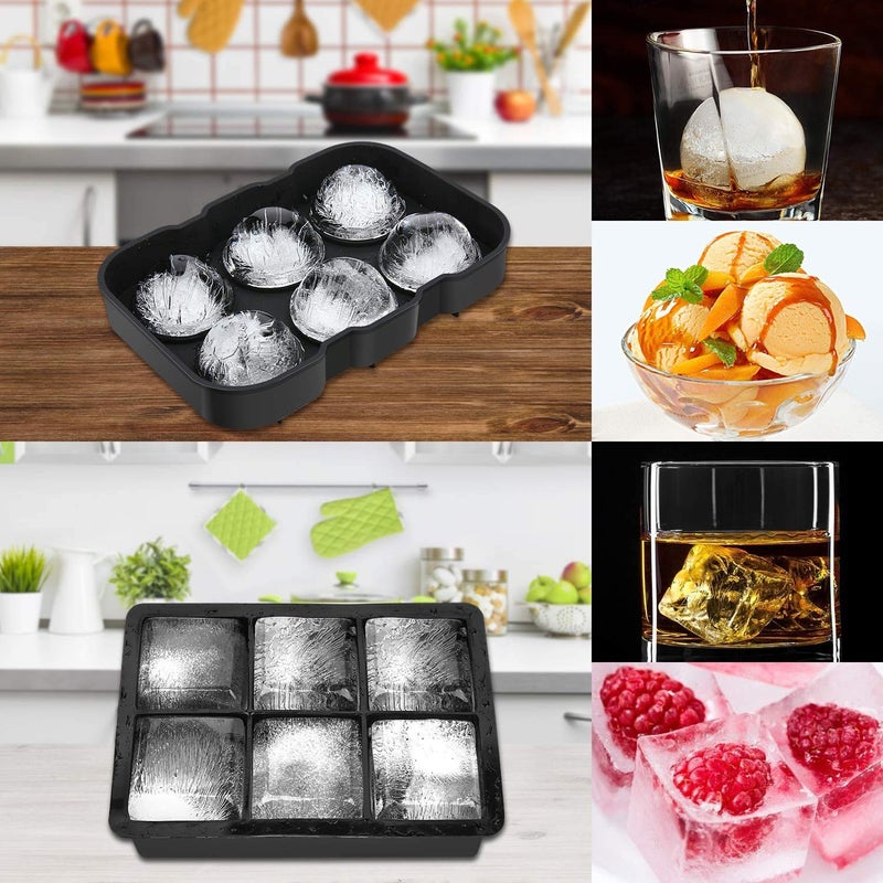 SPRQCART Ice Cube Trays Set of 2 Sphere Ice Ball Maker with Lid Large Square Ice Cube Maker for Whiskey Cocktails and Homemade Keep Drinks Chilled Square Round Ice Cubes - Image 5
