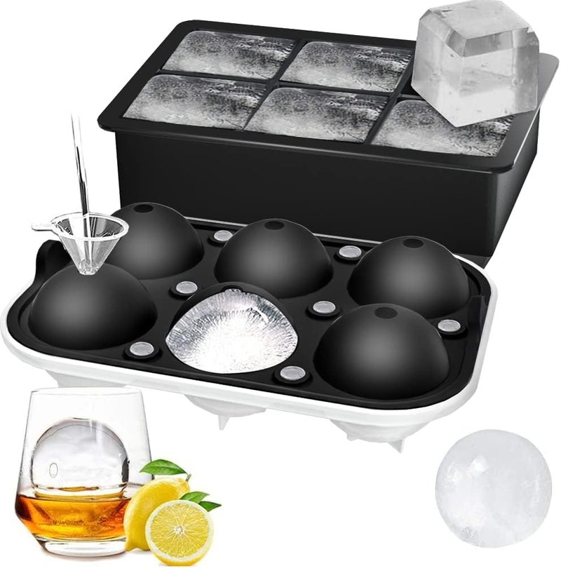SPRQCART Ice Cube Trays Set of 2 Sphere Ice Ball Maker with Lid Large Square Ice Cube Maker for Whiskey Cocktails and Homemade Keep Drinks Chilled Square Round Ice Cubes - Image 1