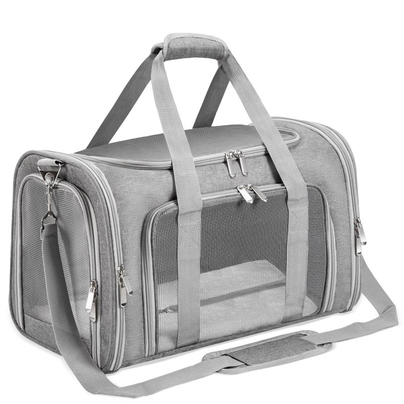 LEHNI SoftSided CatDogPet Carrier Collapsible Pets Travel Carriers for Big CatsSmall Dogs with Shoulder Strap Removable Mat Mesh Puppy Carry Bag Up to 16 Lbs TSA Airline ApprovedGray - Image 2