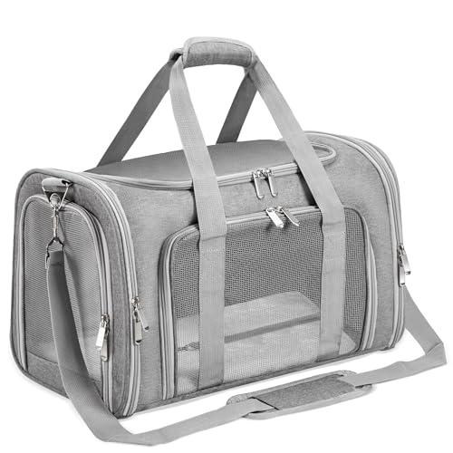 LEHNI SoftSided CatDogPet Carrier Collapsible Pets Travel Carriers for Big CatsSmall Dogs with Shoulder Strap Removable Mat Mesh Puppy Carry Bag Up to 16 Lbs TSA Airline ApprovedGray - Image 1