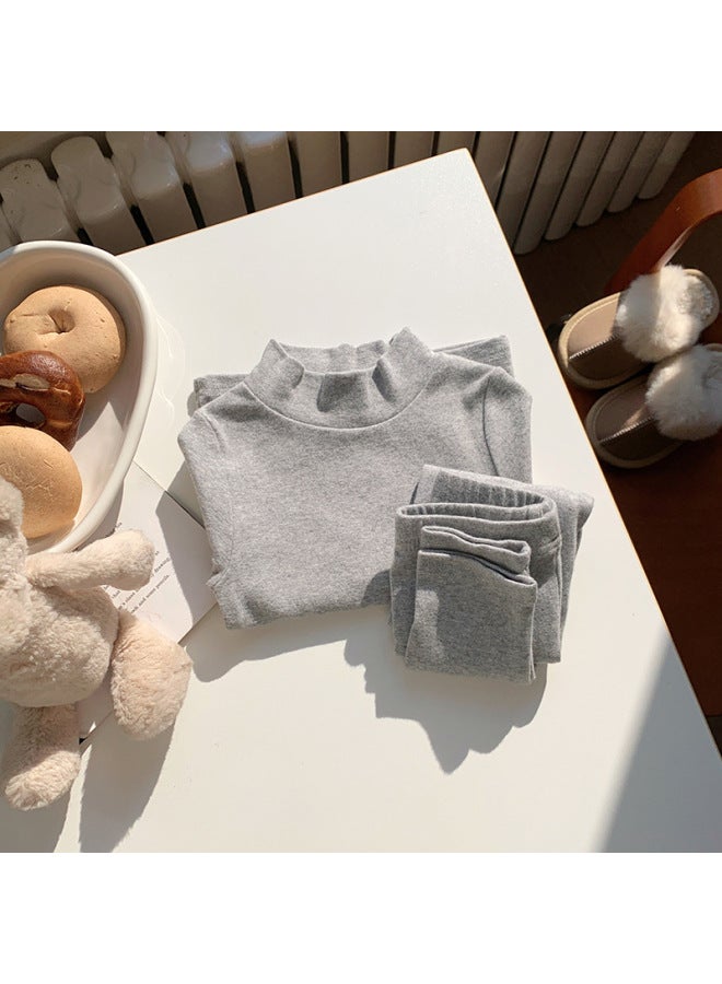 Boys' Brushed Cotton Half-high Collar Base Layer Home Wear Set Autumn And Winter Style Thermal Underwear Baby Pajamas Two-piece Set
