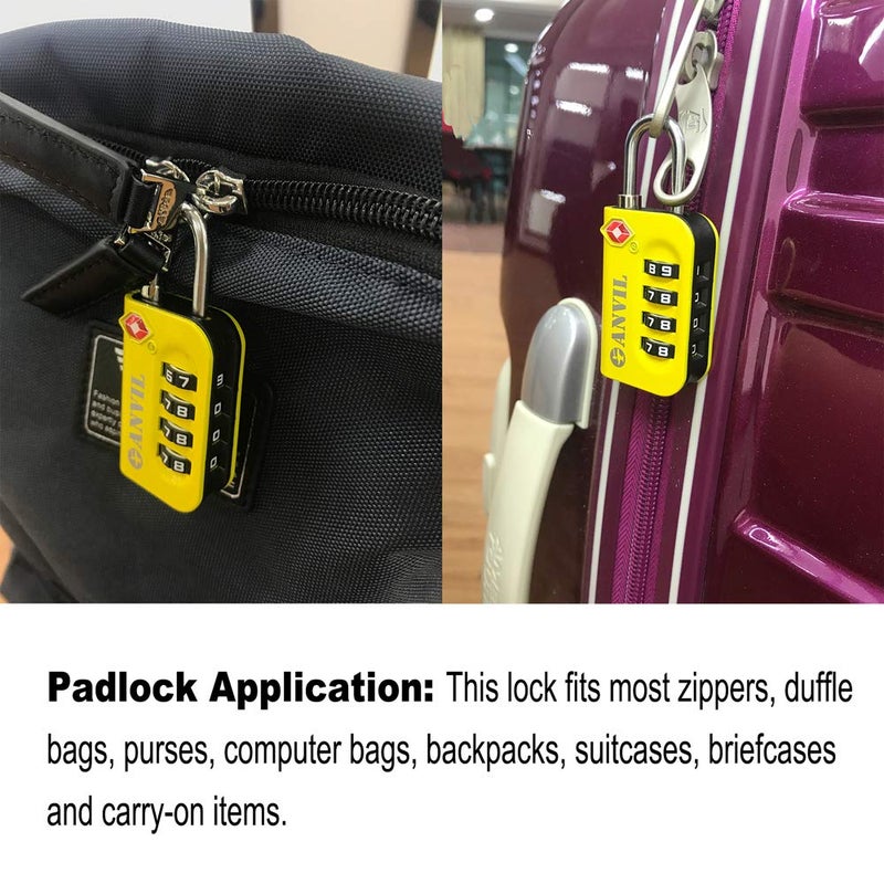 Anvil ANVIL TSA Approved Luggage Lock - 4 Digit Combination, 10,000 Combinations, Easy-Read Password Window, Travel Lock for Suitcases, Backpacks, Gym & Student Lockers, Baggage(Yellow 2 Pack)  - Image 3