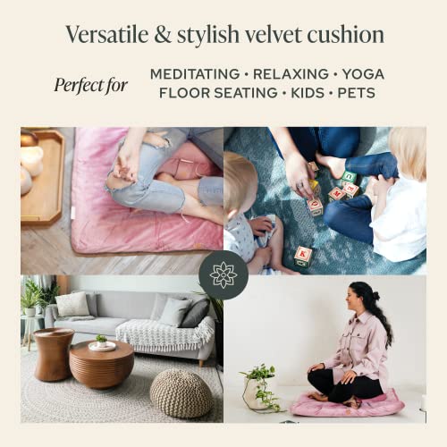 Mindful Modern Velvet Zabuton Meditation Mat | Large Rectangular Yoga Floor Cushion Pillow for Kneeling or Sitting Support | Removable Washable Cover | Perfect Zafu or Bench Complement | Color Pink - Image 5