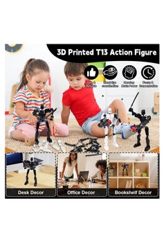 KASTWAVE شخصيات أكشن Toy Lucky 13، شخصية أكشن T13، شخصيات روبوت متحركة متعددة المفاصل، شخصيات أكشن مطبوعة ثلاثية الأبعاد، ديكورات سطح المكتب المنزلية هدايا لمحبي الألعاب، أبيض/أسود  - Image 4
