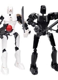 KASTWAVE شخصيات أكشن Toy Lucky 13، شخصية أكشن T13، شخصيات روبوت متحركة متعددة المفاصل، شخصيات أكشن مطبوعة ثلاثية الأبعاد، ديكورات سطح المكتب المنزلية هدايا لمحبي الألعاب، أبيض/أسود  - Image 1