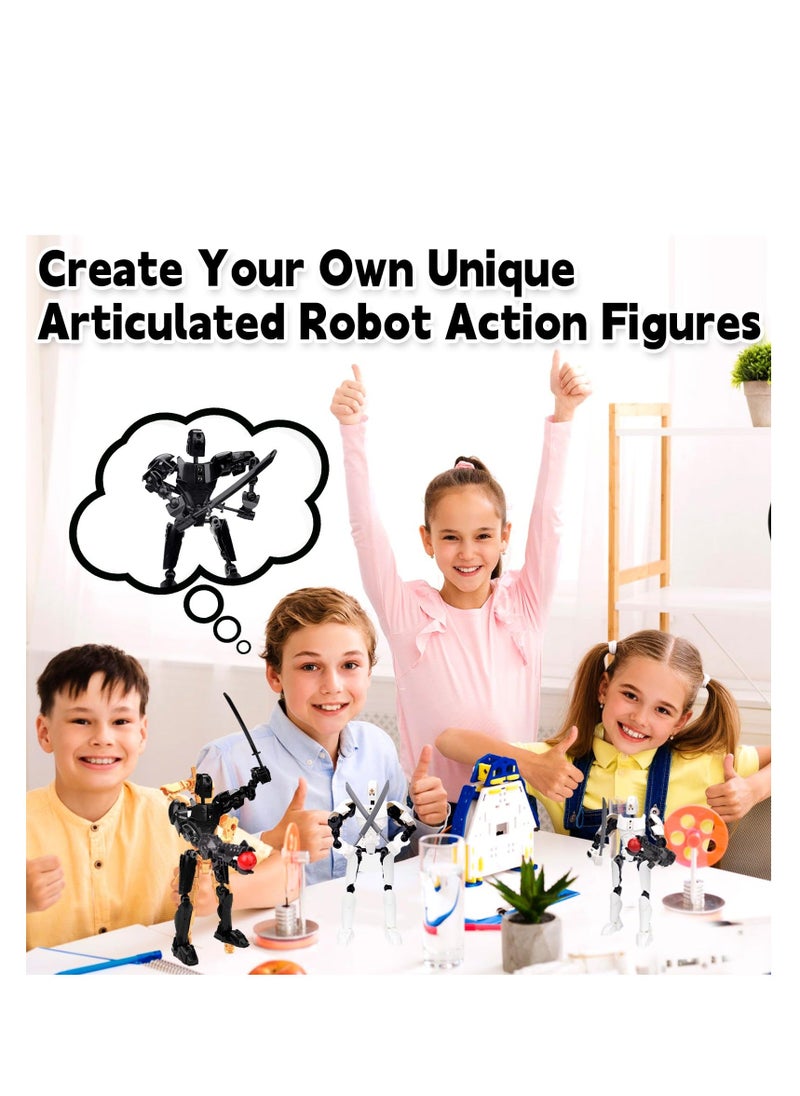 KASTWAVE - شخصيات أكشن Toy Lucky 13، شخصية أكشن T13، شخصيات روبوت متحركة متعددة المفاصل، شخصيات أكشن مطبوعة ثلاثية الأبعاد، ديكورات سطح المكتب المنزلية هدايا لمحبي الألعاب، أبيض/أسود - Image 1