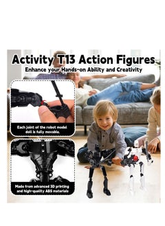 KASTWAVE شخصيات أكشن Toy Lucky 13، شخصية أكشن T13، شخصيات روبوت متحركة متعددة المفاصل، شخصيات أكشن مطبوعة ثلاثية الأبعاد، ديكورات سطح المكتب المنزلية هدايا لمحبي الألعاب، أبيض/أسود  - Image 2