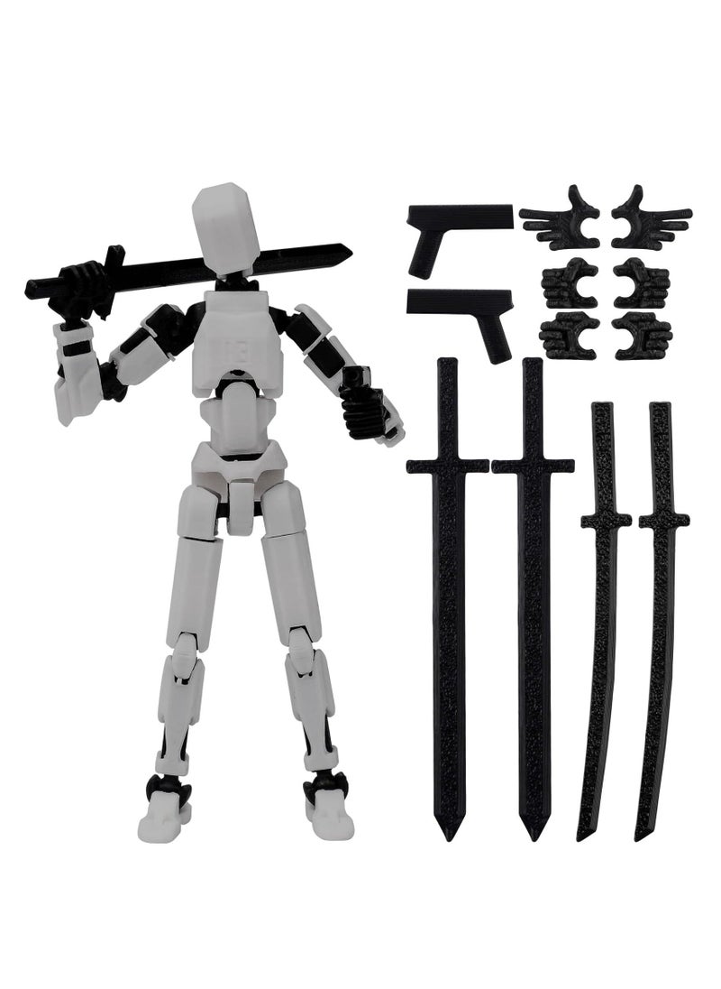 KASTWAVE - شخصيات أكشن Toy Lucky 13، شخصية أكشن T13، شخصيات روبوت متحركة متعددة المفاصل، شخصيات أكشن مطبوعة ثلاثية الأبعاد، ديكورات سطح المكتب المنزلية هدايا لمحبي الألعاب، أبيض/أسود - Image 1