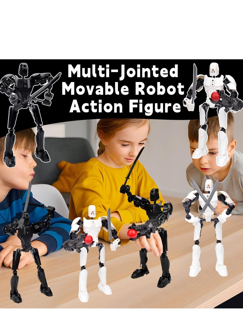 KASTWAVE - شخصيات أكشن Toy Lucky 13، شخصية أكشن T13، شخصيات روبوت متحركة متعددة المفاصل، شخصيات أكشن مطبوعة ثلاثية الأبعاد، ديكورات سطح المكتب المنزلية هدايا لمحبي الألعاب، أبيض/أسود - Image 1