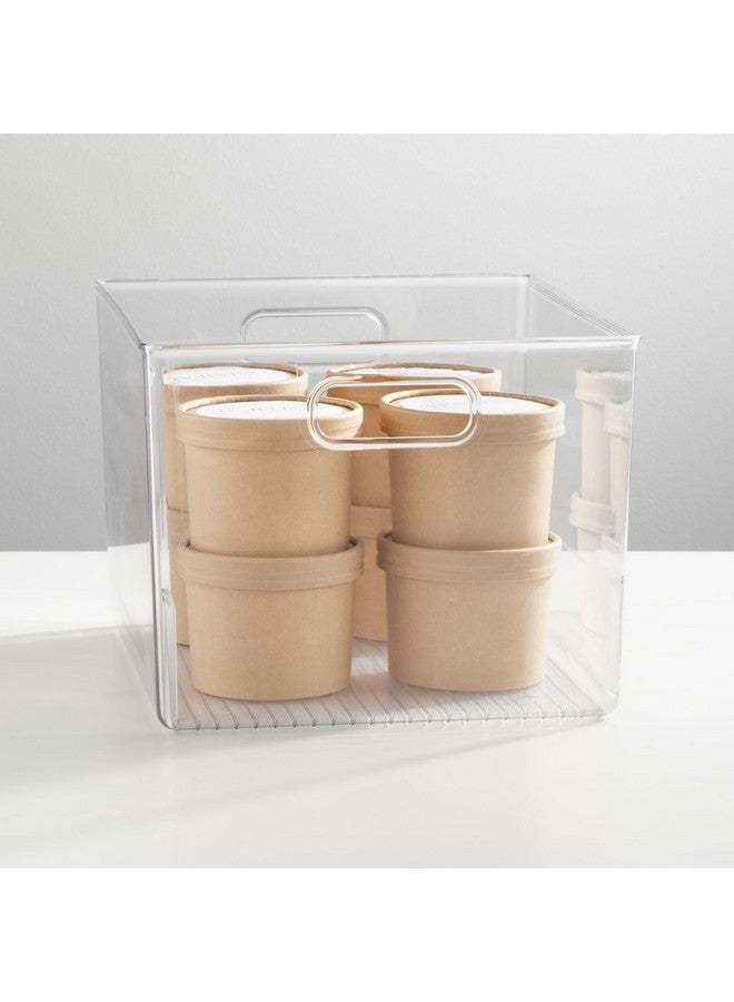 mDesign Plastic Storage Organizer Container Bin for Kitchen Organization in Pantry, Cabinet, Countertop Fridge, Refrigerator, and Freezer - Hold Food, Drink, or Snacks, Ligne Collection, 2 Pack, Clear - Image 2