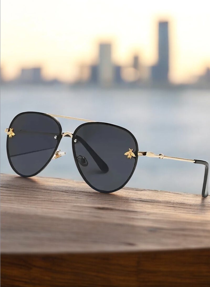 Bee Line Elegant & High Quality Women's Sunglasses Decorated With Gold Bee In Corners - Image 1