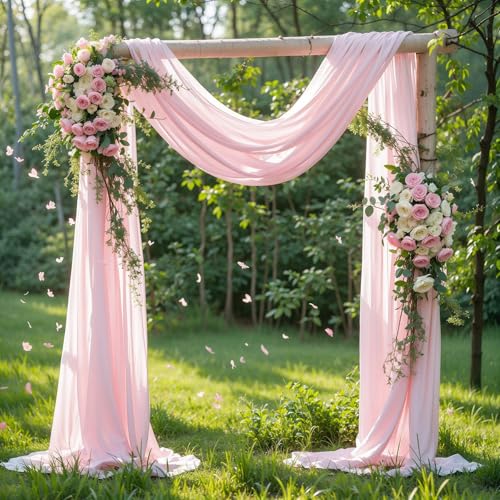 PARTISKY Wedding Arch Draping Fabric 1 Panel 18Ft Blush Chiffon Fabric Drapes Arbor Drapery for Wedding Ceremony Reception Swag Decorations - Image 4