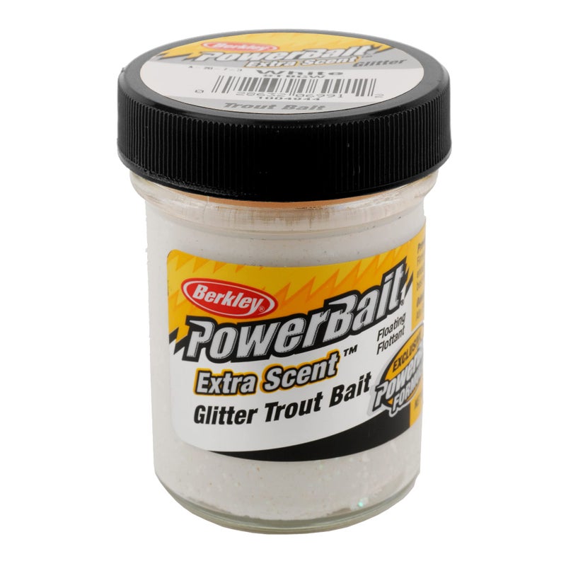 Berkley PowerBait Glitter Trout Bait, White, Fishing Dough Bait, Scent Dispersion Technology, Irresistible Scent and Flavor, Moldable and Easy to Use, Jar