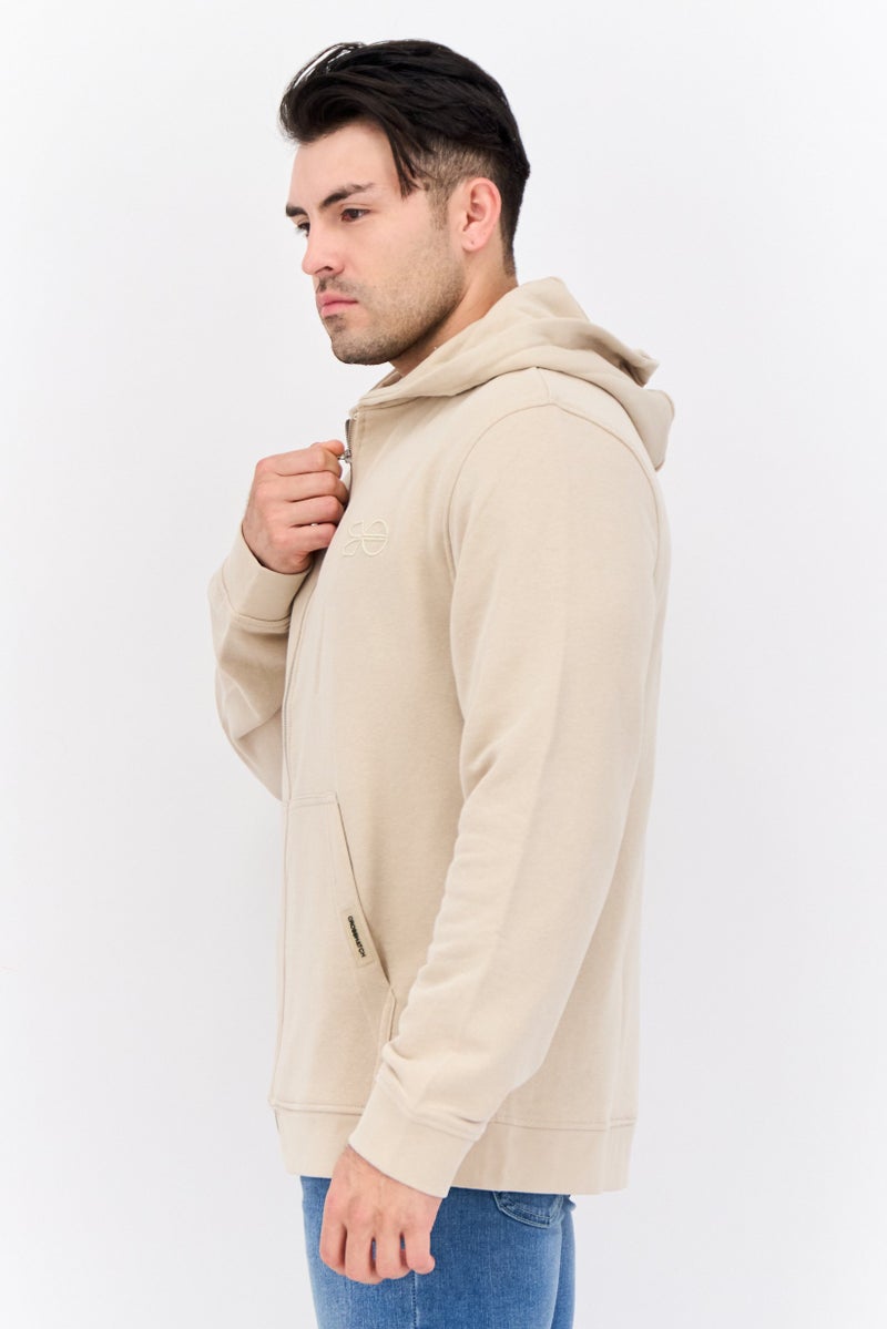 CROSSHATCH Men Embroidered Long Sleeves Hooded Sweatshirt, Beige - Image 2