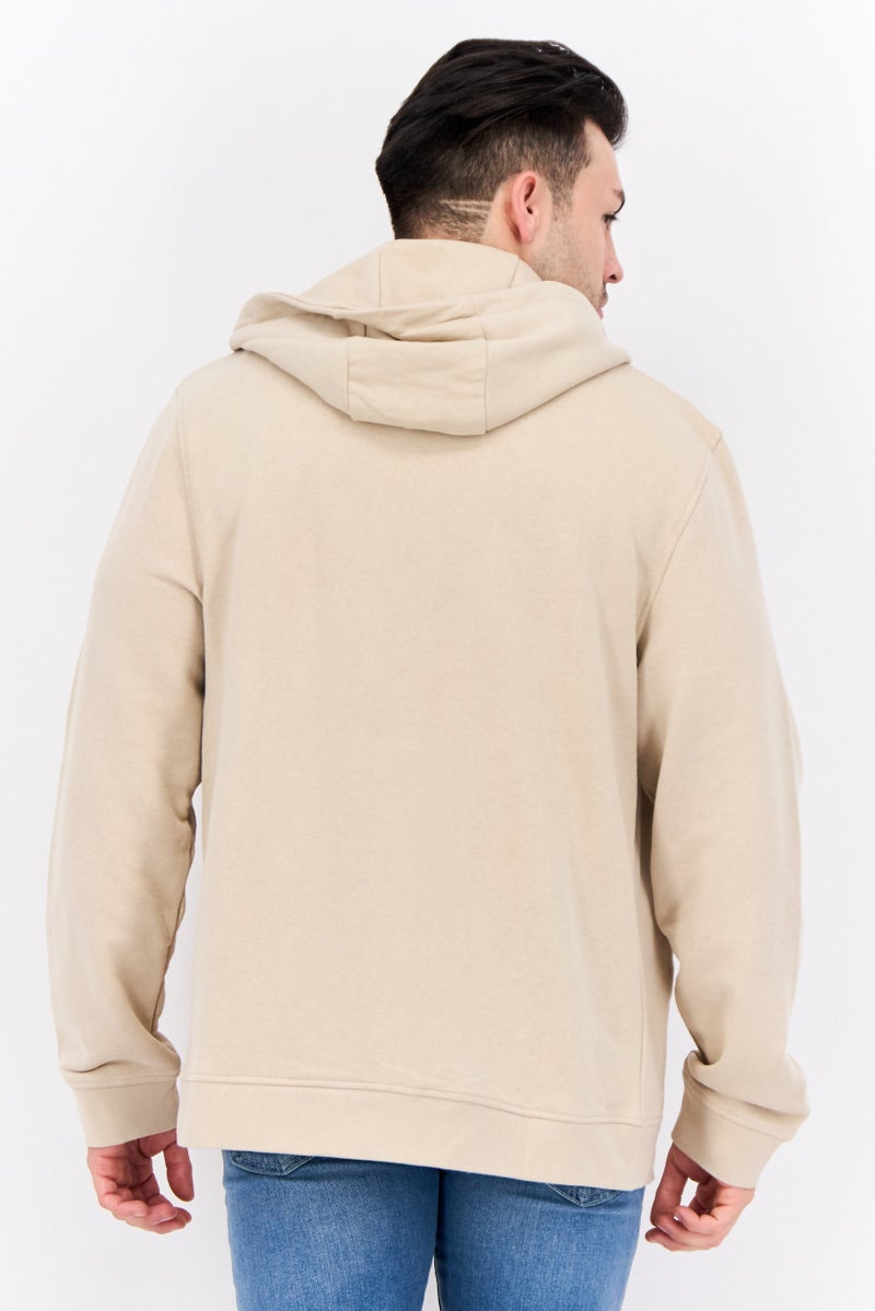 CROSSHATCH Men Embroidered Long Sleeves Hooded Sweatshirt, Beige - Image 3