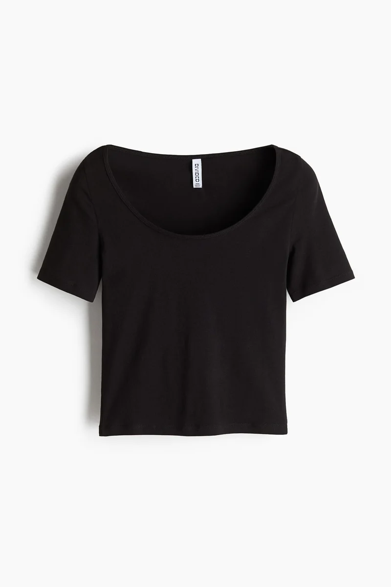H&M Cropped scoop-neck T-shirt