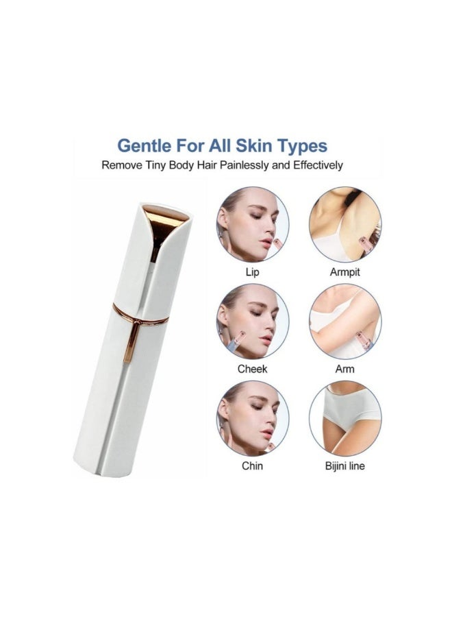 Electric Facial Hair Remover, Women’s Portable Facial Hair Trimmer, Best Painless Flawless Hair Remover for Women Bikini Area, Peach Fuzz, Upper Lip, Arm (White) - Image 4