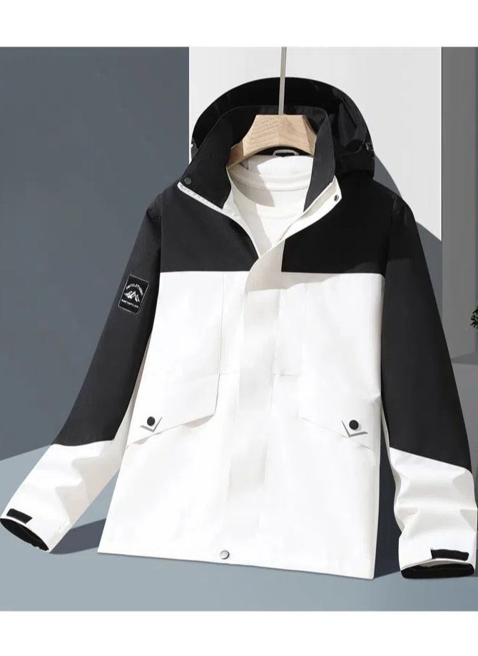 Loquat Unisex Lightweight Windbreaker Rain Jacket Raincoat with Detachable Hood for Hiking Fishing Activewear White/Black  - Image 1