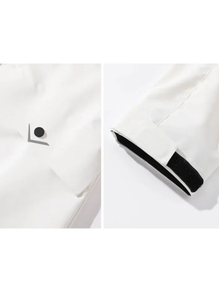 Loquat Unisex Lightweight Windbreaker Rain Jacket Raincoat with Detachable Hood for Hiking Fishing Activewear White/Black  - Image 4