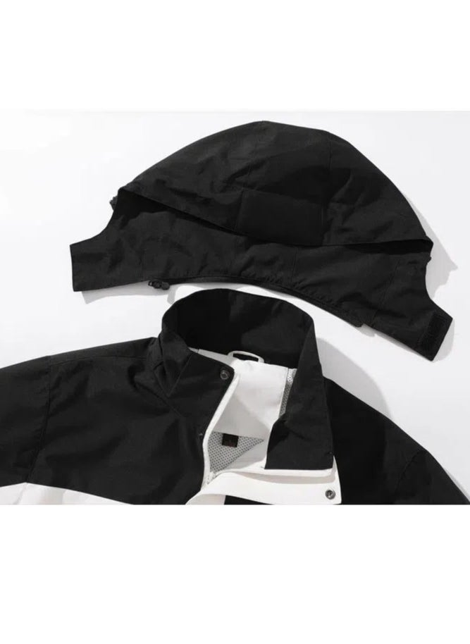 Loquat Unisex Lightweight Windbreaker Rain Jacket Raincoat with Detachable Hood for Hiking Fishing Activewear White/Black  - Image 5