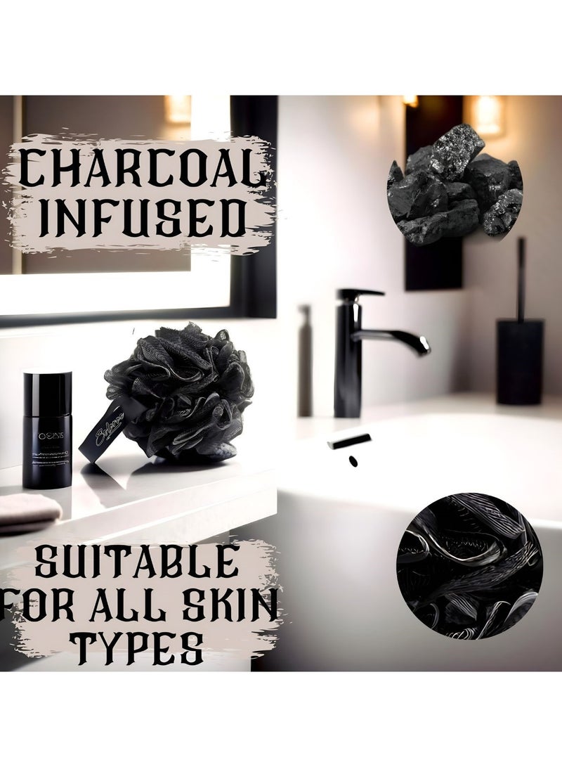 SOLARAE Charcoal Infused Scalp Brush soft Silicone Bristles and Bath Loofah Sponge Scrubber Exfoliator,  Body & Scalp Washing Scrubber for all Hair Types (BLACK) - Image 2