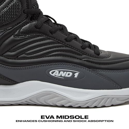 AND1 Pulse 3.0 Basketball Shoes for Men, Indoor or Outdoor, Street or Court Basketball Sneakers Men - Black, Red, or White - Black/White/Light Grey, 9.5 Medium - Image 2