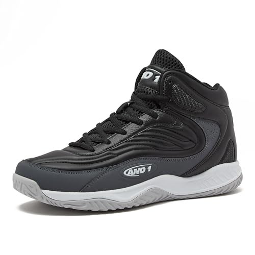 AND1 Pulse 3.0 Basketball Shoes for Men, Indoor or Outdoor, Street or Court Basketball Sneakers Men - Black, Red, or White - Black/White/Light Grey, 9.5 Medium - Image 1