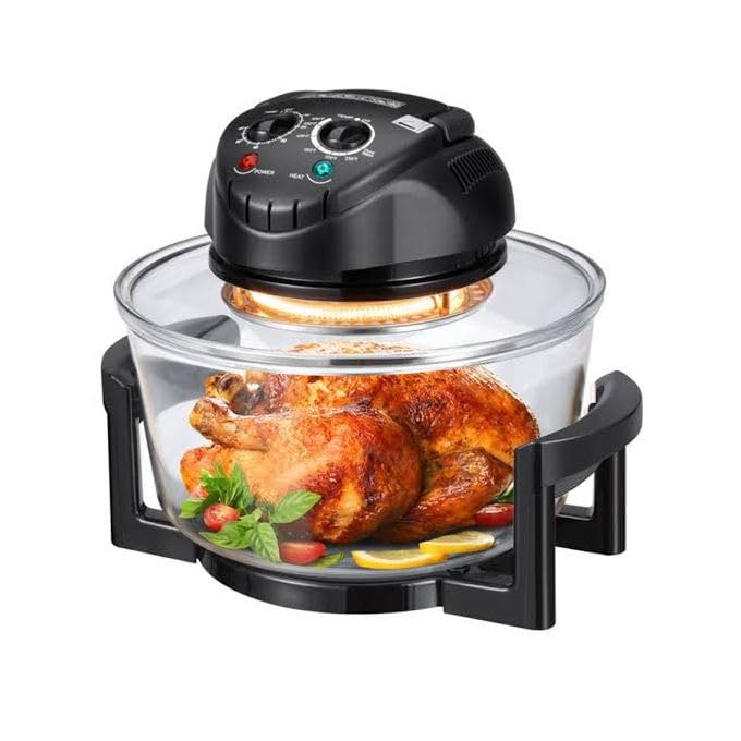 BLACK AND GLASS AIR FRYER 13L 2 IN 1 DEEP FAT FREE FRYING LOW RUNNING COST HEALTHY EATING NO OIL HALOGEN COOKER MACHINE WITH ALL ACCESSORIES INCLUDED GLASS 13L AIR FRYER