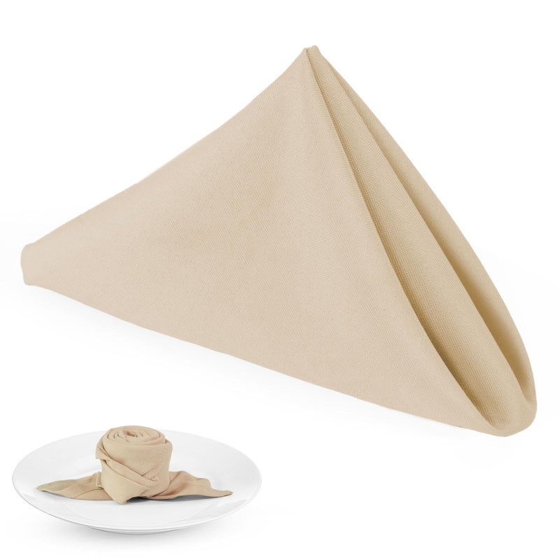 PLOYMONO Beige Heavy Duty Polyester Napkins 17 x 17 Inch Solid Washable Cloth Dinner Napkins Set of 8 Napkins with Hemmed Edges Great for Weddings Parties Banquets Dinner More
