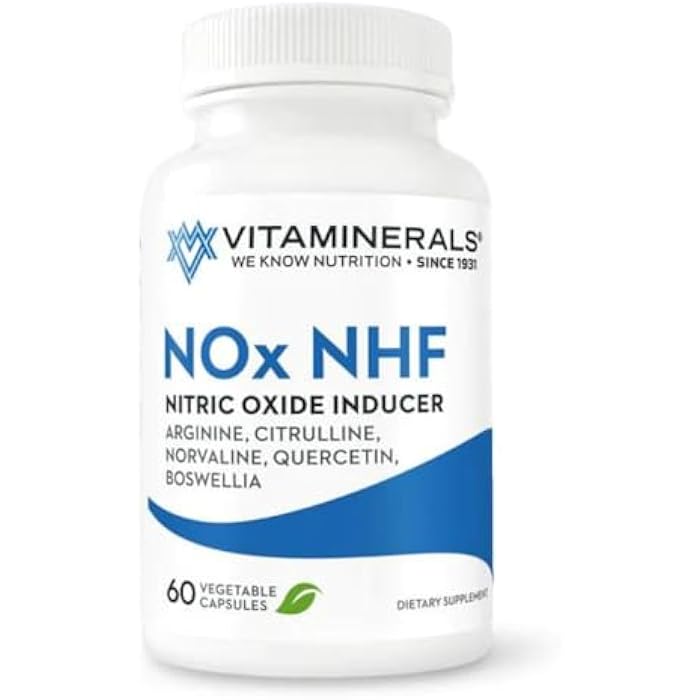 Vitaminerals 122 NOx NHF L-arginine, L-citrulline, L norvaline Plus B6, Quercetin, White Willow, Boswellia & Enzymes | 60 Veggie caps | 30 Servings - Image 1