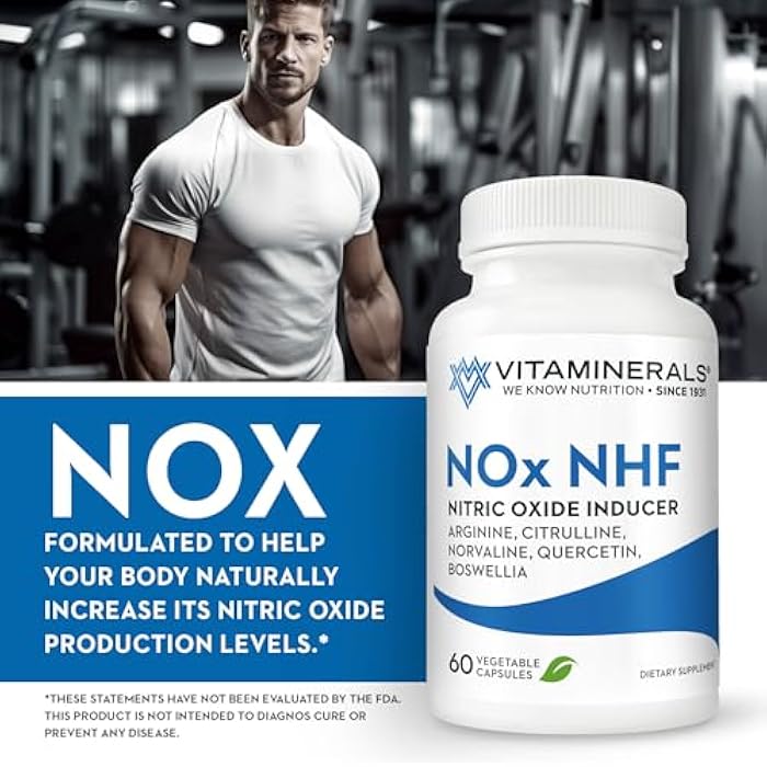 Vitaminerals 122 NOx NHF L-arginine, L-citrulline, L norvaline Plus B6, Quercetin, White Willow, Boswellia & Enzymes | 60 Veggie caps | 30 Servings - Image 4
