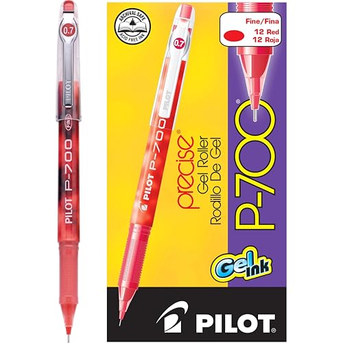 Pilot, Precise P-700 Gel Ink Rolling Ball Stick Pens, Marbled Barrel, Fine Point 0.7 mm, Red, Pack of 12 - Image 4