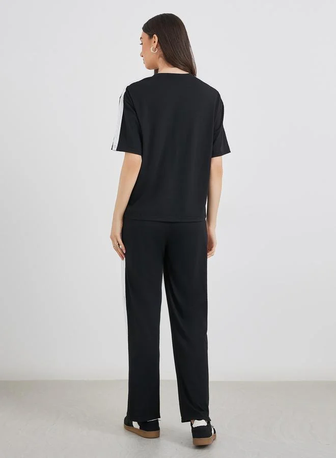 Take Two Take Two Side Striped Panel Regular T-Shirt and Joggers Co-Ords