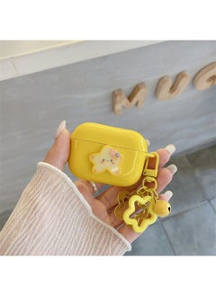 For AirPods 4 Headphone Set Cartoon Diy Doll Pendant Apple 1/2 Generation/pro2 Bluetooth Soft Case Bracelet-Color:Yellow Soft Shell + Pendant-yellow Stars-Model:Airpods Pro (protective Case)