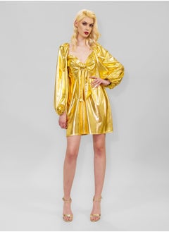 BITOLIA GALLERY Short Shiny Gold Stretch Dress  - Image 1