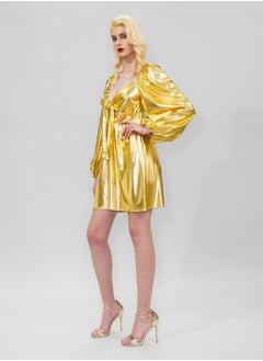 BITOLIA GALLERY Short Shiny Gold Stretch Dress  - Image 3