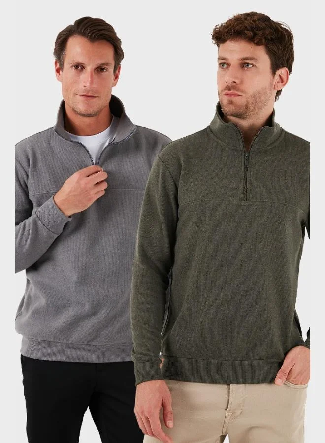 Buratti Buratti Cotton Regular Fit Half Zipper Stand Collar 2-Pack Sweater Men's SWEATER 456112S2