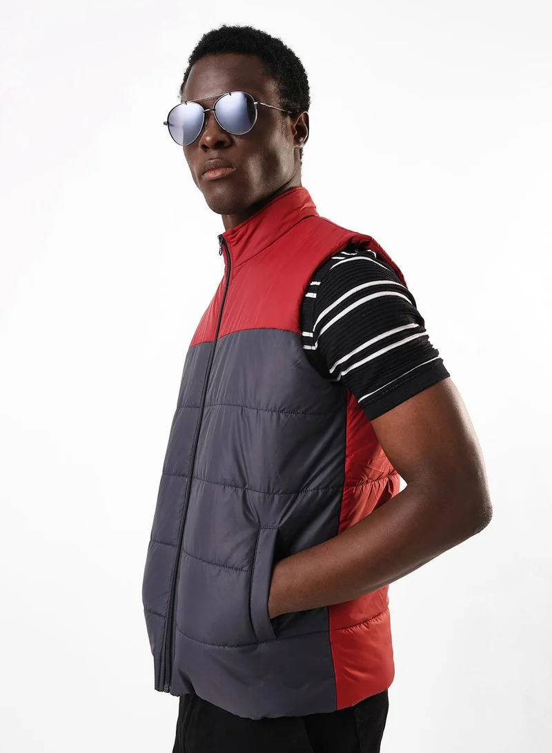Men's Maroon & Navy 100% Polyester Gilet Regular Fit Jacket
