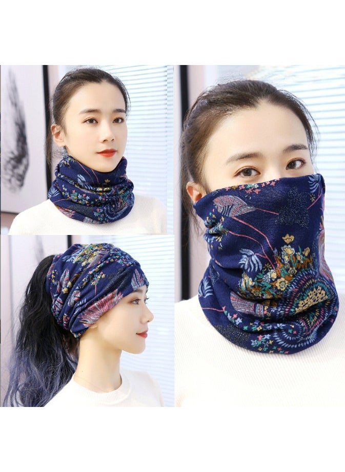 Generic Versatile Autumn Winter Twist Scarf Cap No. 7 sunflower on blue background 