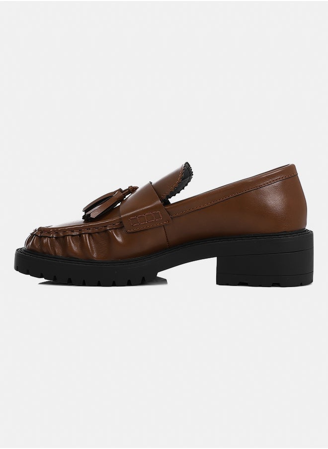 DejaVu Coffee Brown Mid Heel Plain Loafers  - Image 4