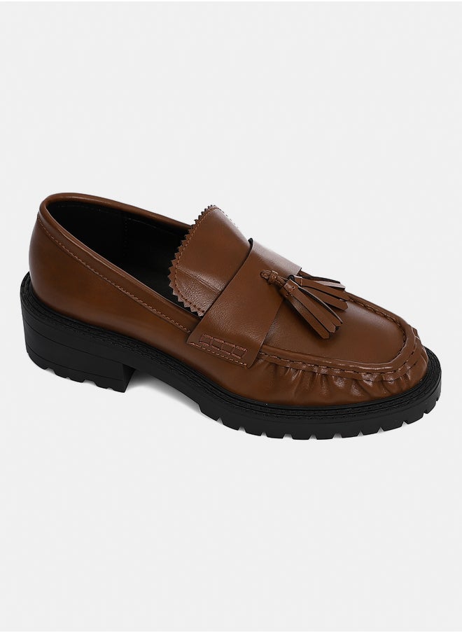 DejaVu Coffee Brown Mid Heel Plain Loafers  - Image 1